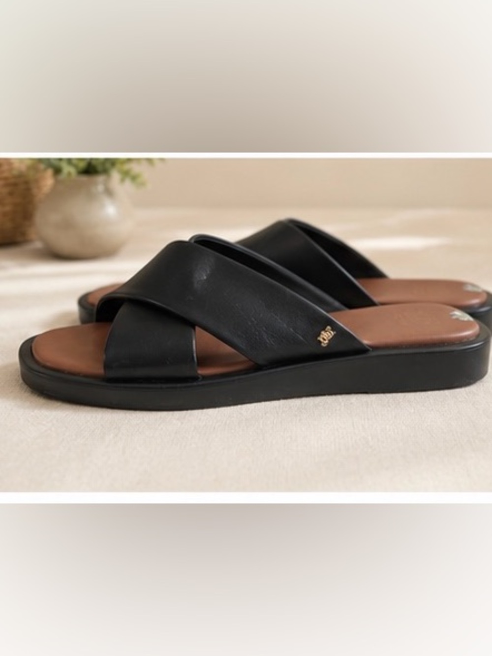 Dune London Black Cross Strap Slide Sandals Size 9 - Picture 3 of 6